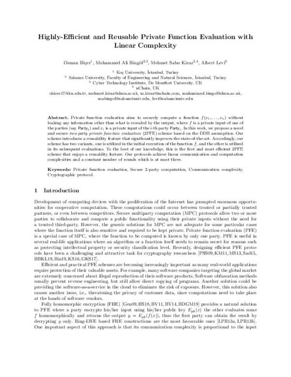  pdf highly efficient and reusable private function evaluation with