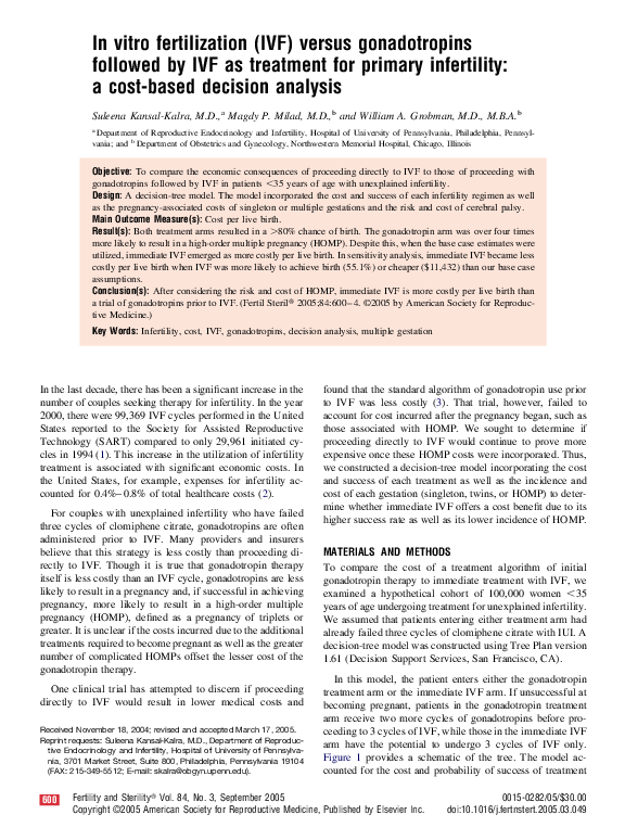 (PDF) In vitro fertilization (IVF) versus gonadotropins followed by IVF ...
