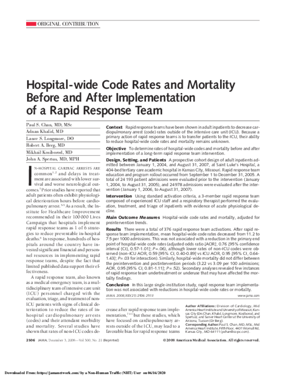 (PDF) Hospital-wide Code Rates and Mortality Before and After ...
