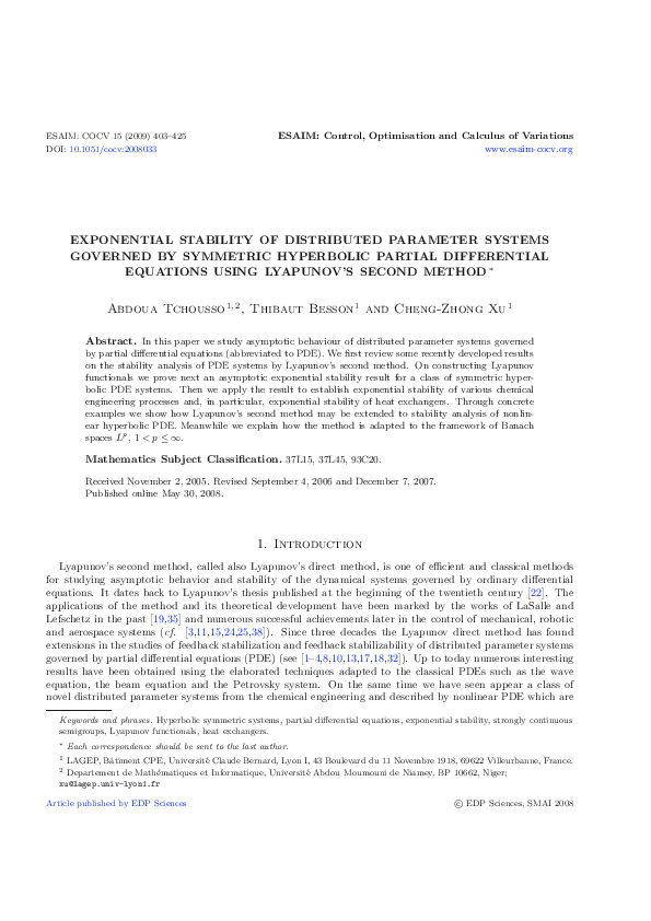(PDF) Exponential stability of distributed parameter systems governed ...