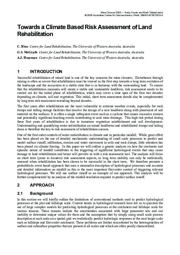 (PDF) Towards a Climate Based Risk Assessment of Land