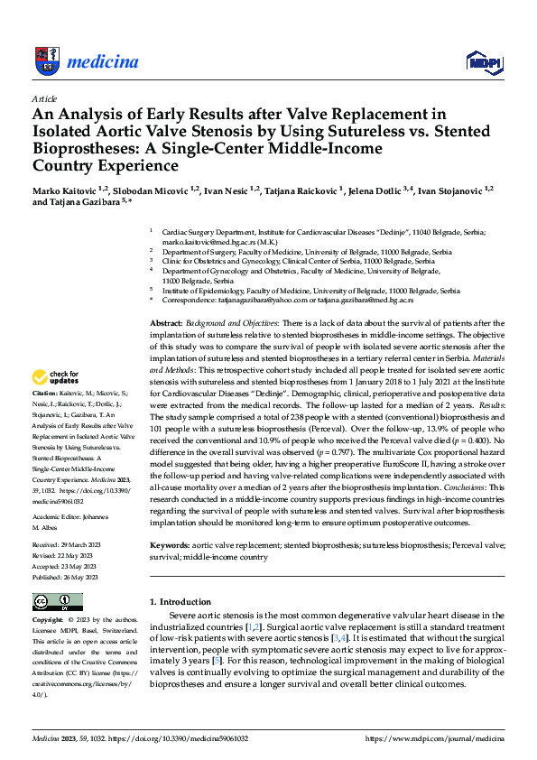 (PDF) An Analysis of Early Results after Valve Replacement in Isolated ...
