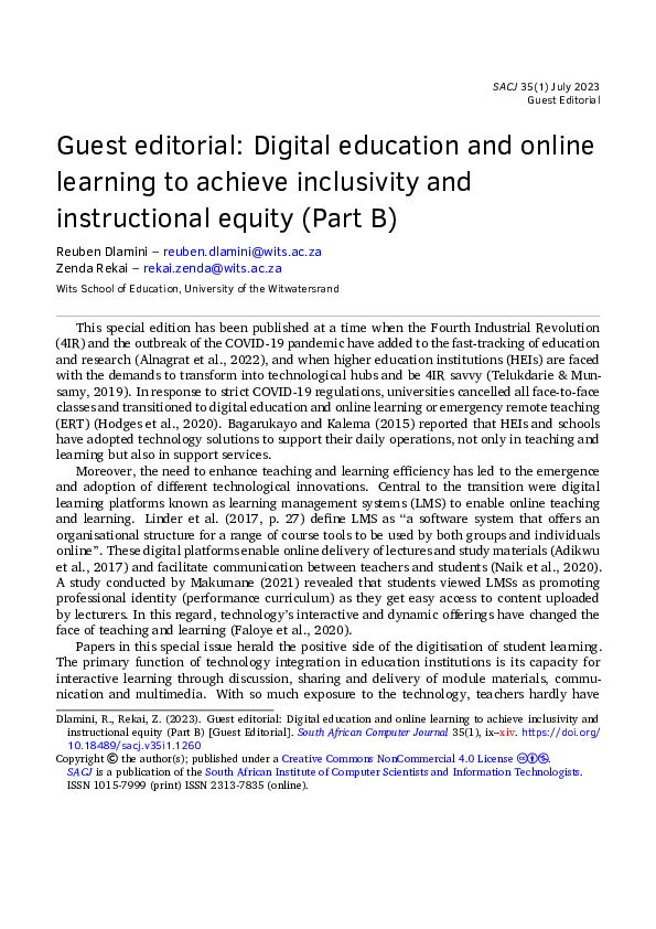 (PDF) Guest Editorial: Digital education and online learning to achieve ...