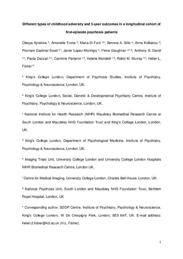 (PDF) Different types of childhood adversity and 5-year outcomes in a ...