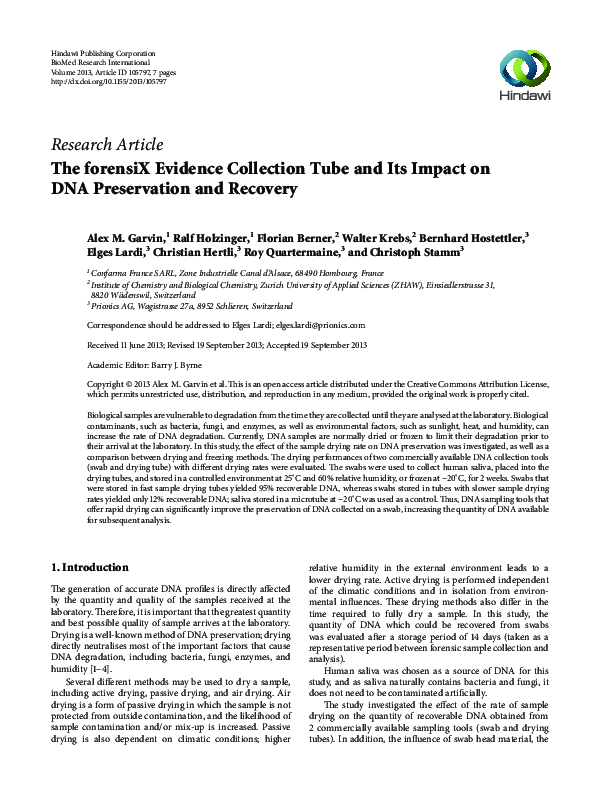 (PDF) The forensiX Evidence Collection Tube and Its Impact on DNA ...