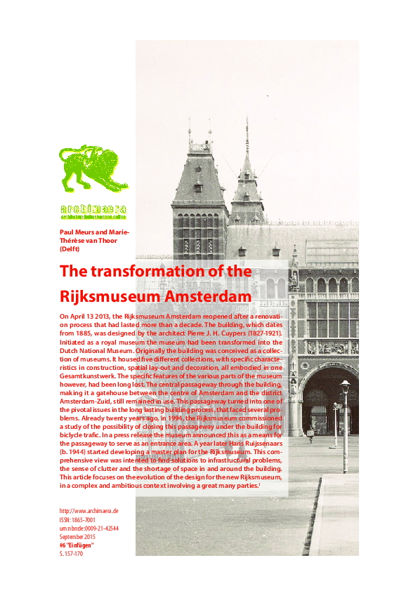 Rijksmuseum Amsterdam 名曲集 PDF) The transformation of the Rijksmuseum Amsterdam