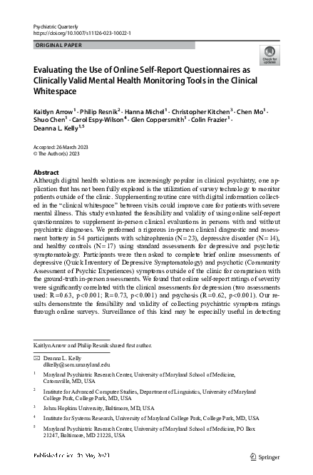 (PDF) Evaluating the Use of Online Self-Report Questionnaires as ...
