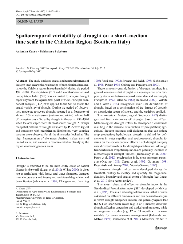 (PDF) Spatiotemporal variability of drought on a short–medium time ...