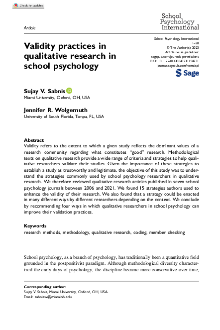 (PDF) Validity practices in qualitative research in school psychology