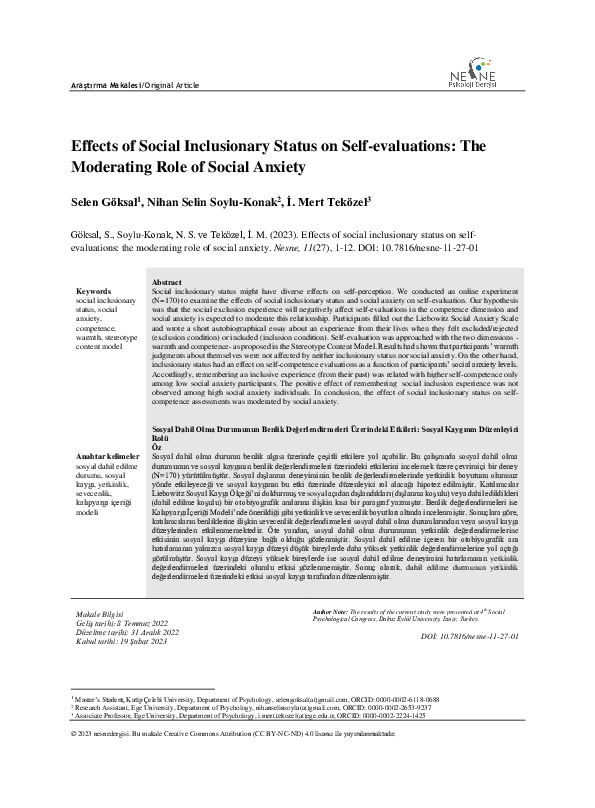 (PDF) Effects of Social Inclusionary Status on Self-evaluations: The ...