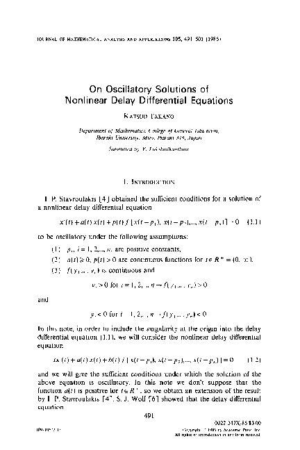 (PDF) On oscillatory solutions of nonlinear delay differential equations