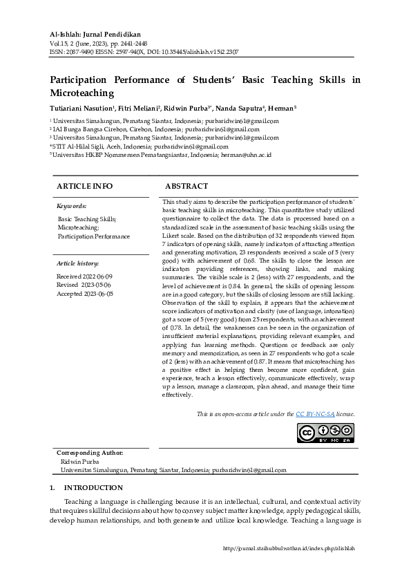  pdf participation performance of students basic teaching skills in