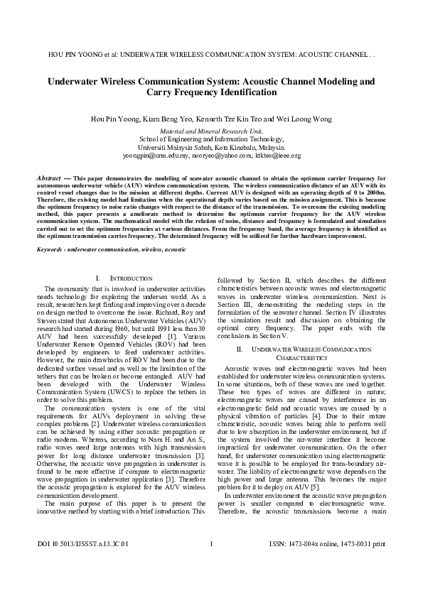 (PDF) Modeling of Acoustic Channel for Underwater Wireless ...