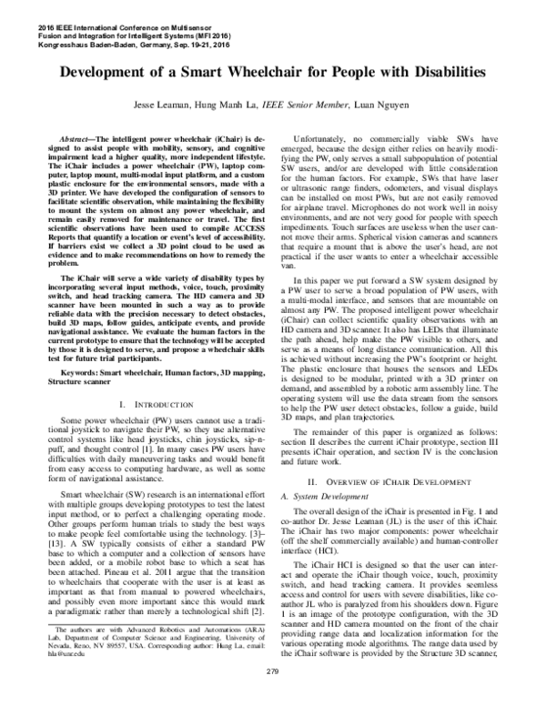(PDF) Development of a smart wheelchair for people with disabilities