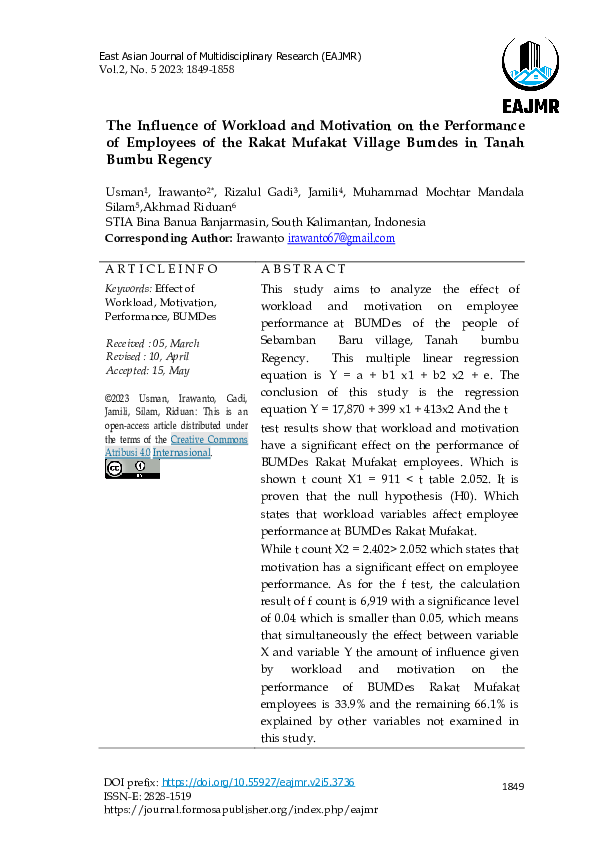 (PDF) The Influence of Workload and Motivation on the Performance of ...