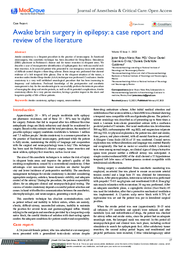 (PDF) Awake brain surgery in epilepsy: a case report and review of the ...