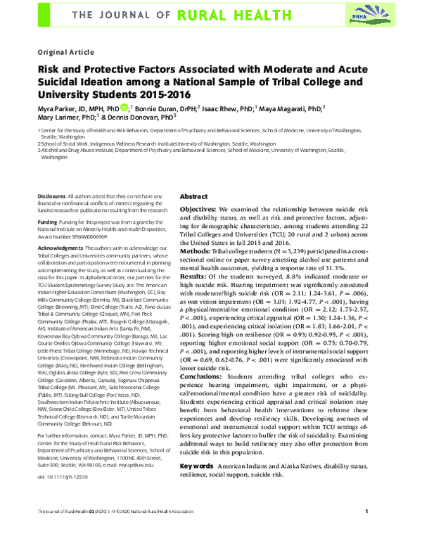 (PDF) Risk and Protective Factors Associated with Moderate and Acute ...