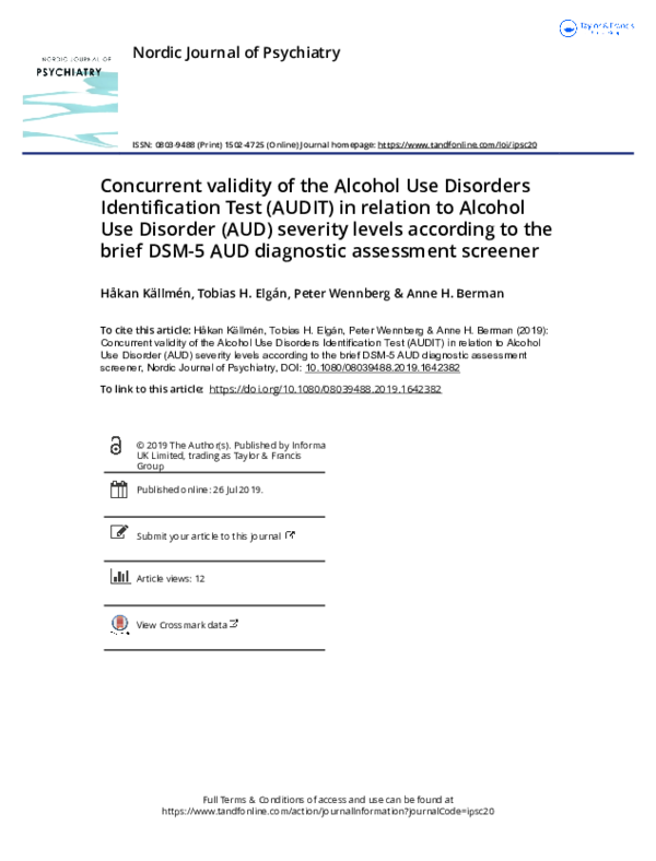 (PDF) Concurrent validity of the Alcohol Use Disorders Identification