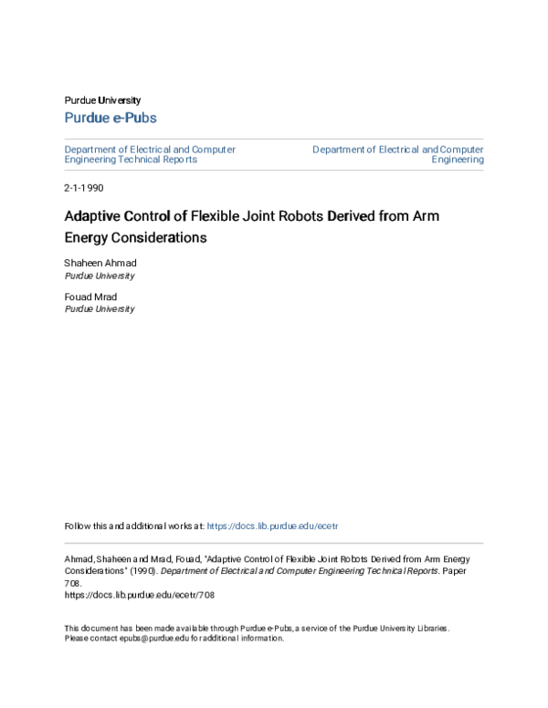 (PDF) Adaptive control of flexible joint robots derived from arm energy ...
