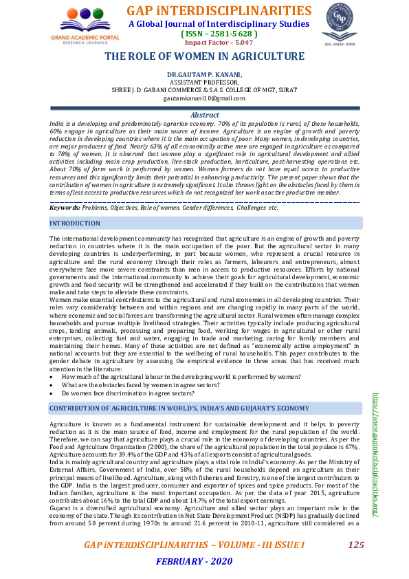 (PDF) Role of women in agriculture