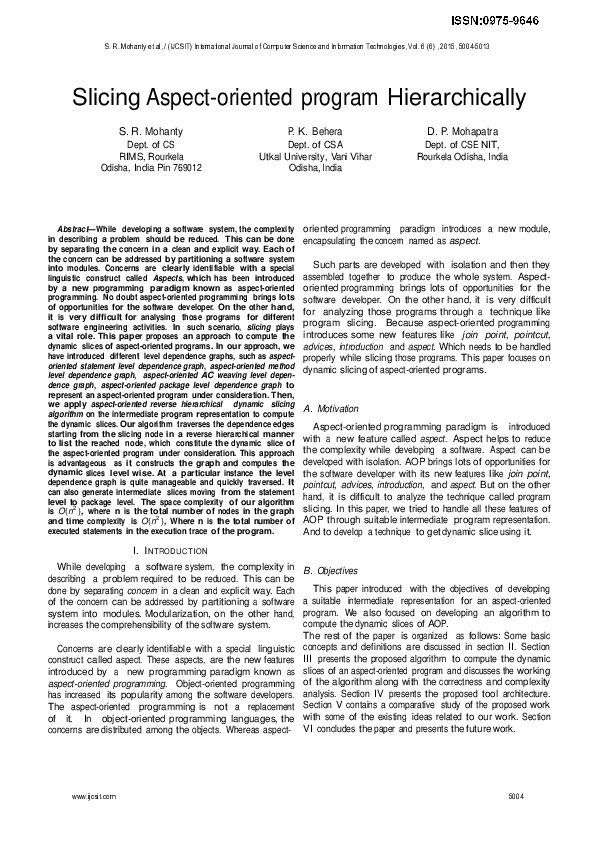 (PDF) Slicing Aspect-oriented program Hierarchically