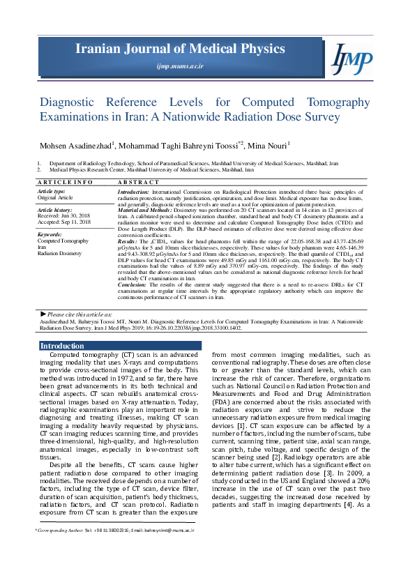 (PDF) Diagnostic reference levels for common computed tomography (CT ...