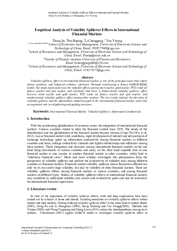 (PDF) Empirical Analysis of Volatility Spillover Effects in ...