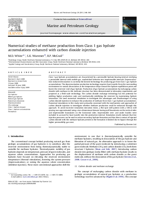 (PDF) Numerical studies of methane production from Class 1 gas hydrate ...