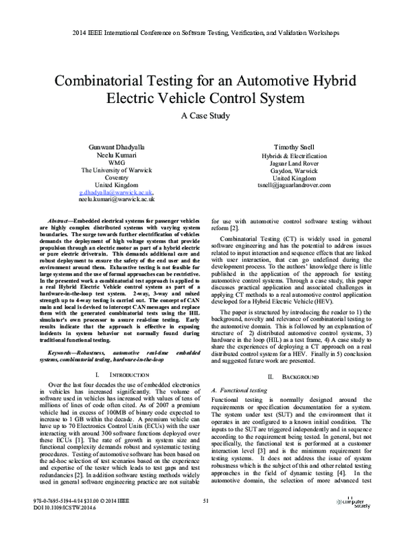 (PDF) Combinatorial Testing for an Automotive Hybrid Electric Vehicle ...