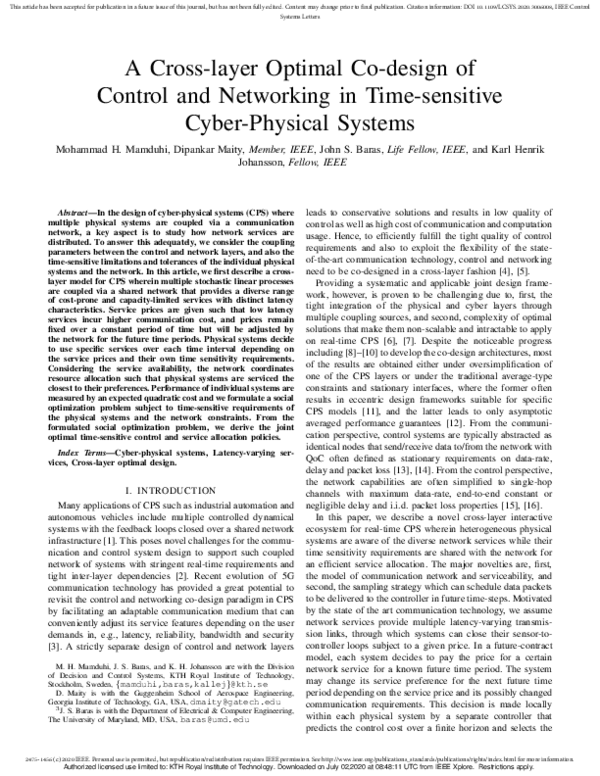(PDF) A Cross-Layer Optimal Co-Design of Control and Networking in Time ...