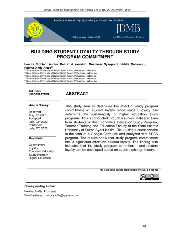 (PDF) Building Student Loyalty Through Study Program Commitment