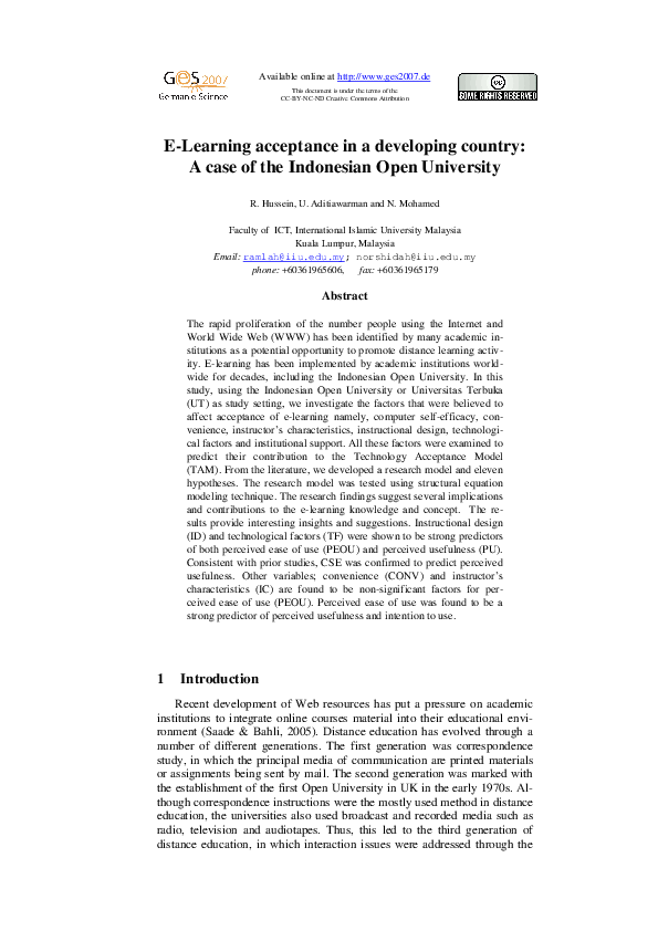(PDF) E-Learning acceptance in a developing country: A case of the ...