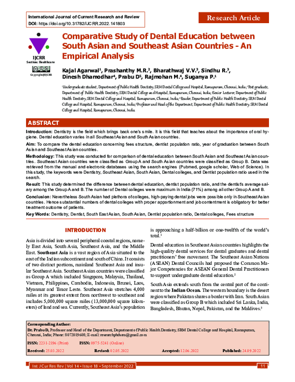(PDF) Comparative Study of Dental Education between South Asian and ...