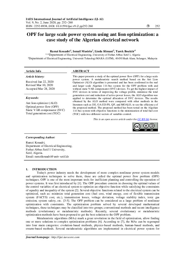 (PDF) OPF for large scale power system using ant lion optimization: a ...
