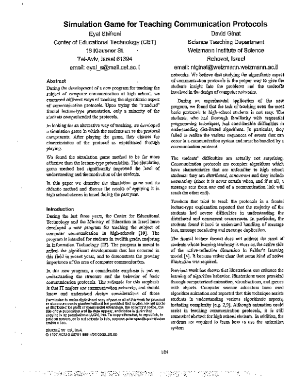 (PDF) Simulation game for teaching communications protocols