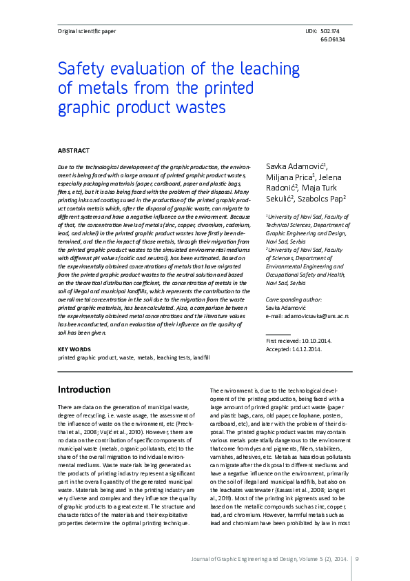 (PDF) Safety evaluation of the leaching of metals from the printed ...