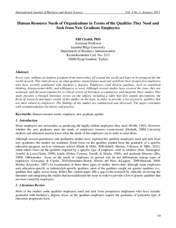 (PDF) Human Resource Needs of Organizations in Terms of the Qualities ...