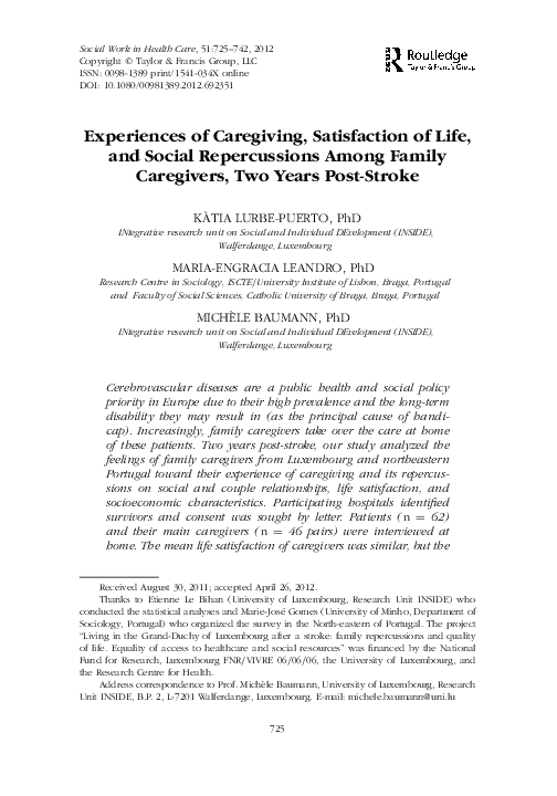 (PDF) Experiences of Caregiving, Satisfaction of Life, and Social ...