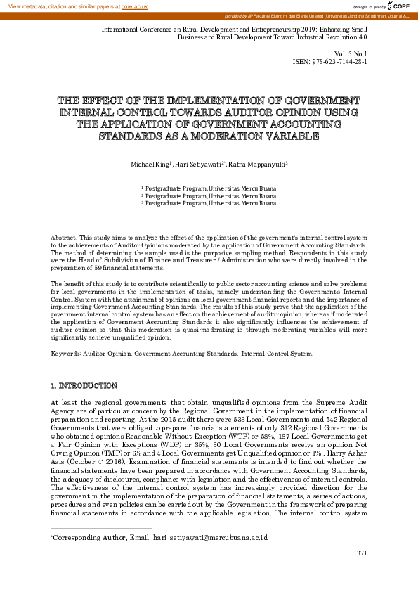 (PDF) The Effect of the Implementation of Government Internal Control ...
