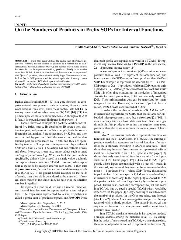 (PDF) On the Numbers of Products in Prefix SOPs for Interval Functions