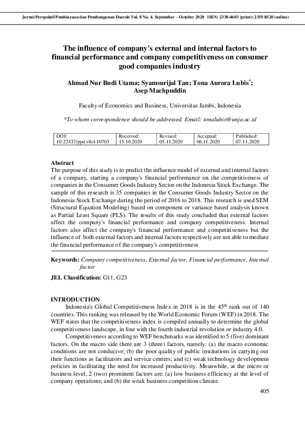 (PDF) The influence of company's external and internal factors to ...