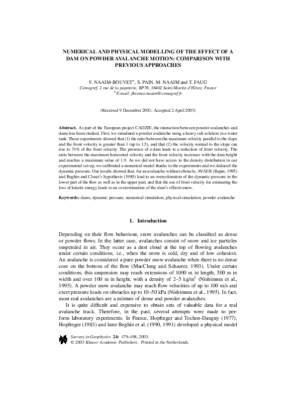 (PDF) Numerical and Physical Modelling of the Effect of a Dam on Powder ...