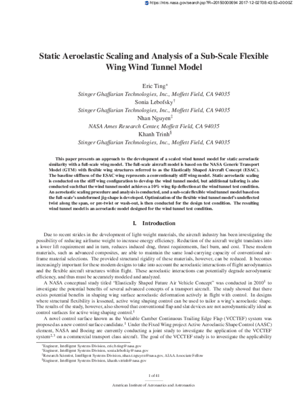 (PDF) Static Aeroelastic Scaling and Analysis of a Sub-Scale Flexible ...