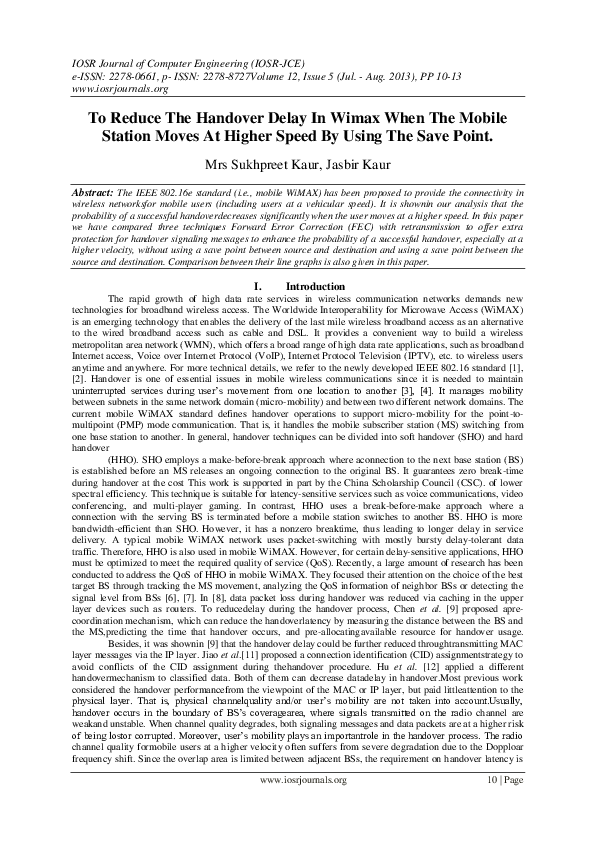 (PDF) To Reduce The Handover Delay In Wimax When The Mobile Station ...