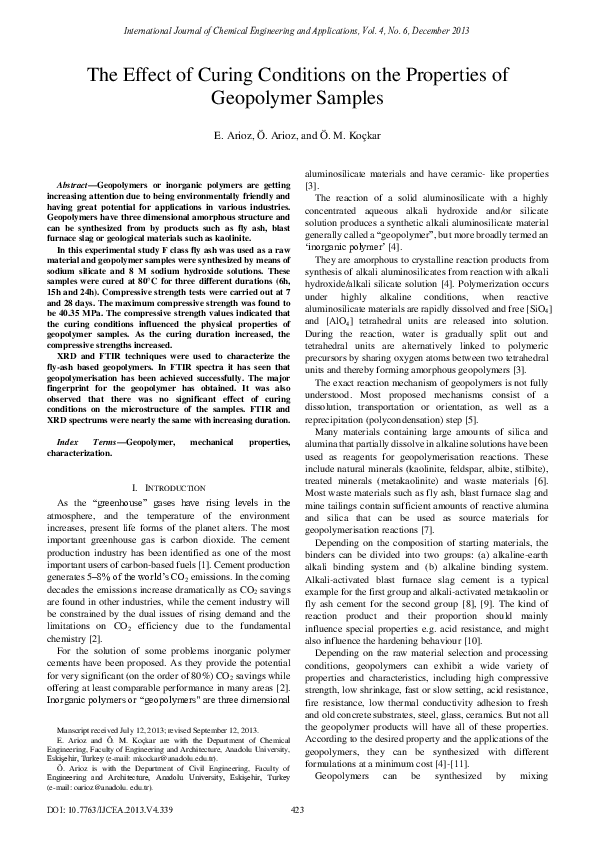(PDF) The Effect of Curing Conditions on the Properties of Geopolymer ...
