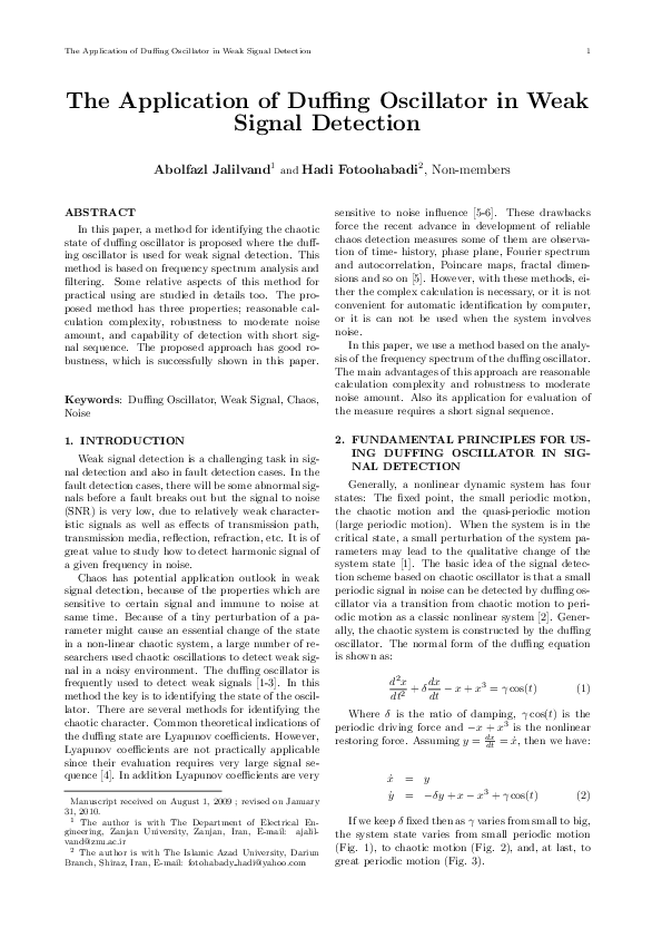 (PDF) The Application of Duffing Oscillator in Weak Signal Detection