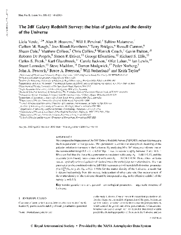 (PDF) The 2dF Galaxy Redshift Survey: the bias of galaxies and the ...