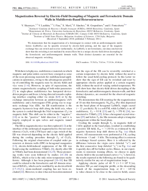 (PDF) Magnetization Reversal by Electric-Field Decoupling of Magnetic ...