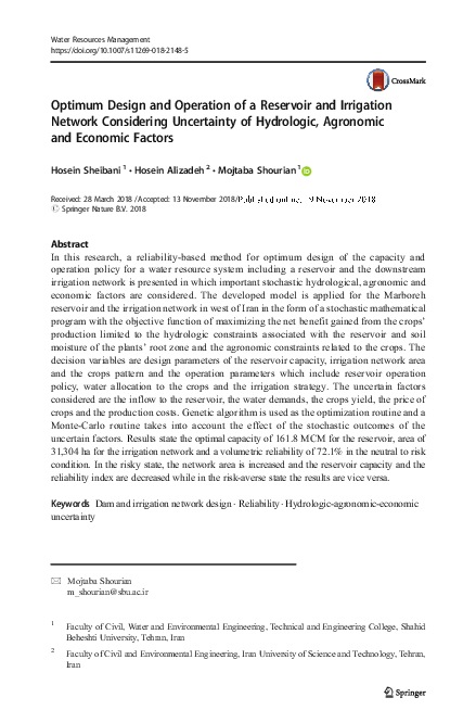 (PDF) Optimum Design and Operation of a Reservoir and Irrigation ...