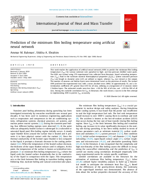 (PDF) Prediction of the minimum film boiling temperature using ...
